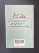 Load image into Gallery viewer, Azazel by Isaac Asimov: phot of the back cover which shows very minor scuff marks along the edges, and a cut under the word NOTHING.