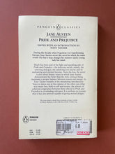 Load image into Gallery viewer, Pride and Prejudice by Jane Austen: photo of the back cover which shows minor scuff marks, creasing and scratches.