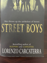 Load image into Gallery viewer, Street Boys by Lorenzo Carcaterra book: photo of very minor scuff marks along the bottom edge of the front cover.