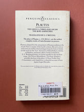 Load image into Gallery viewer, The Rope and Other Plays by Plautus: photo of the back cover which shows obvious discolouring running down the right-hand side, parallel to the spine.
