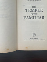 Load image into Gallery viewer, The Temple of My Familiar by Alice Walker book: photo of blotches of discolouring at the bottom of pages: 2 and 3. You can also see very minor yellowing bordering the pages, which is the same on all pages.
