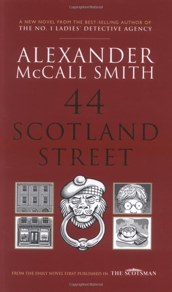 Book cover of '44 Scotland Street' by Alexander McCall Smith with a red background and black text.