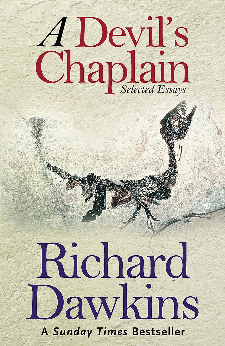 Book cover of 'A Devil's Chaplain' by Richard Dawkins with a fossilized bird illustration.