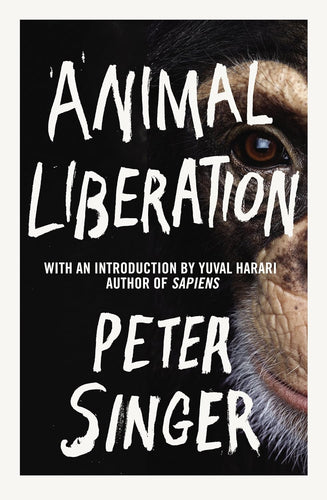 Book cover of 'Animal Liberation' by Peter Singer with a monkey's face in the background.