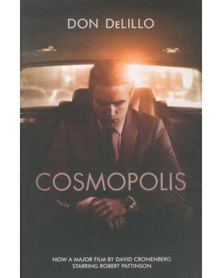 Book cover of 'Cosmopolis' by Don DeLillo with a person in a car.