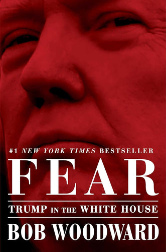 Fear by Bob Woodward: stock image of front cover. The cover features a close-up photo of Donald Trump in red, with the title of the book and the author's name in white.