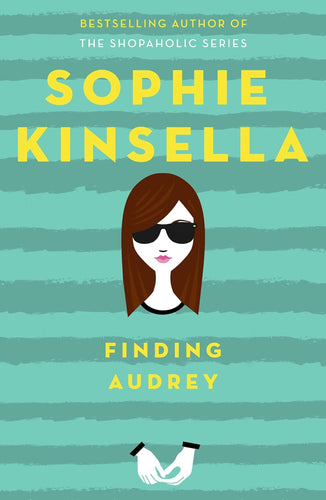 Book cover of 'Finding Audrey' by Sophie Kinsella with a stylized illustration of a woman on a striped background.