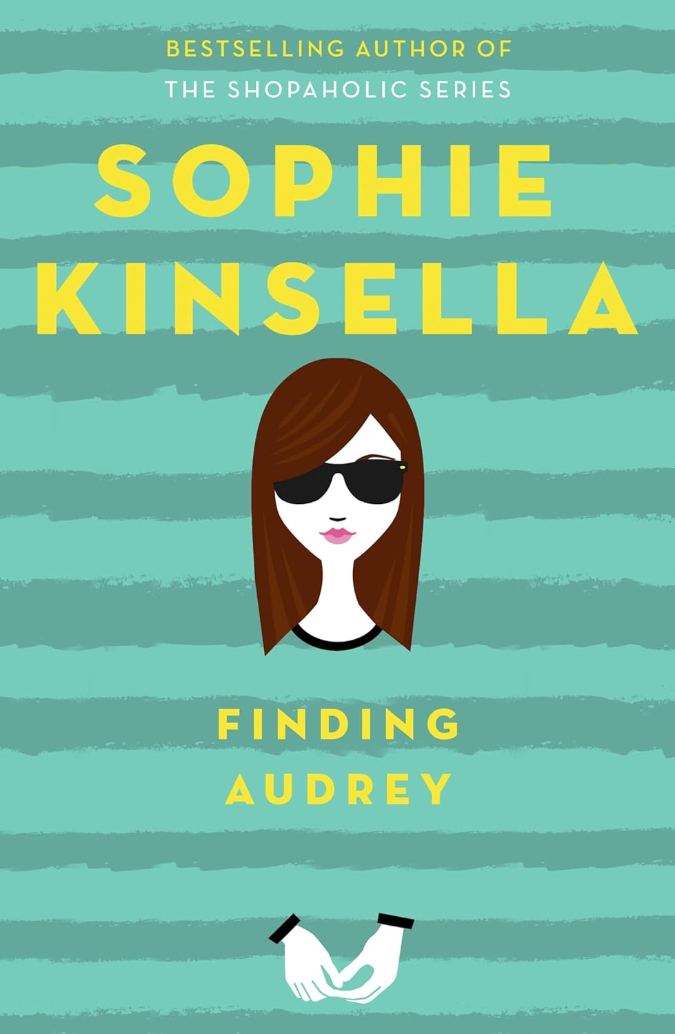 Book cover of 'Finding Audrey' by Sophie Kinsella with a stylized illustration of a woman on a striped background.