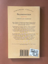 Load image into Gallery viewer, Frankenstein by Mary Shelley: photo of the back cover which shows very, very minor scuff marks along the edges, and a small patch of discolouring on the right-hand side.
