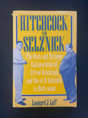 Book cover of 'Hitchcock and Selznick' with two figures on a yellow background. Photo shows minor scuff marks along the edges.