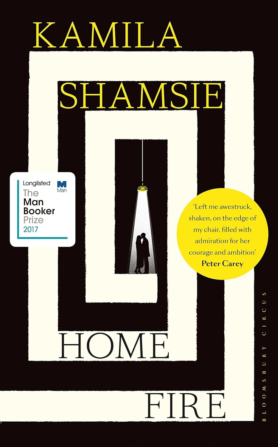 Book cover of 'Home Fire' by Kamila Shamsie with a minimalist design and text.