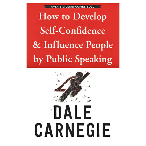 Book cover of 'How to Develop Self-Confidence & Influence People by Public Speaking' by Dale Carnegie with a red background and silhouette of a person.