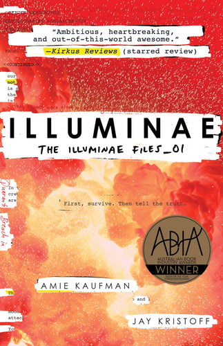 Book cover of 'Illuminae' by Amie Kaufman and Jay Kristoff with red and orange design.