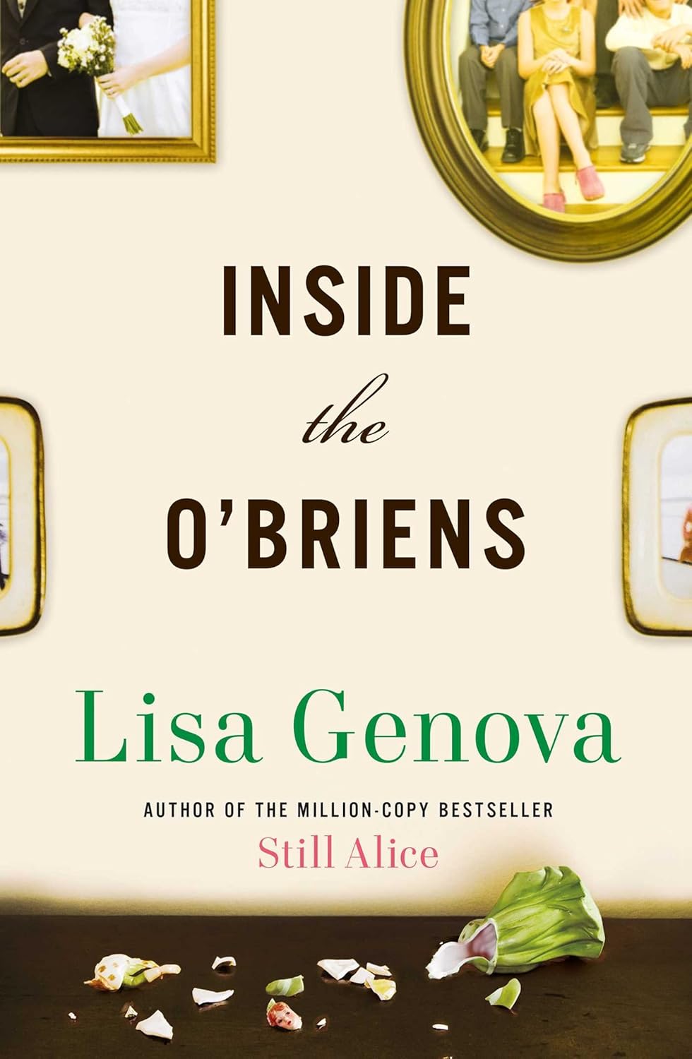 Book cover of 'Inside the O'Briens' by Lisa Genova with decorative elements.