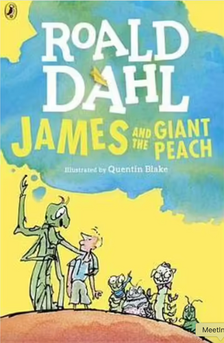 Book cover of 'James and the Giant Peach' by Roald Dahl with colorful illustration.