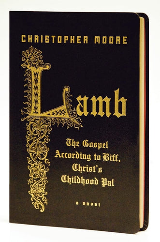 Book cover of 'Lamb: The Gospel According to Biff, Christ's Childhood Pal' by Christopher Moore with gold text on a black background.