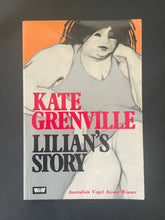 Load image into Gallery viewer, Book cover of &#39;Lilian&#39;s Story&#39; by Kate Greenville with a woman&#39;s silhouette and orange background. Photo shows minor creasing along the edges, and a crease on the top-left corner.
