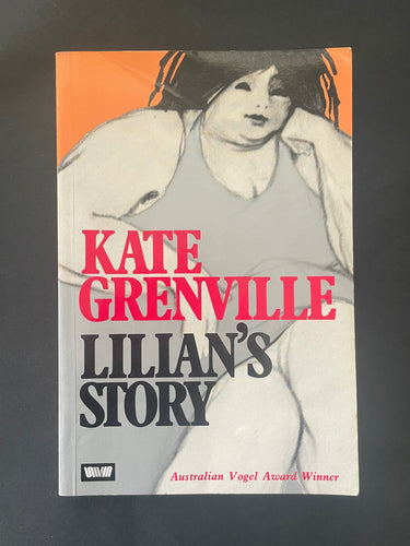 Book cover of 'Lilian's Story' by Kate Greenville with a woman's silhouette and orange background. Photo shows minor creasing along the edges, and a crease on the top-left corner.