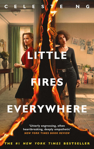 Book cover of 'Little Fires Everywhere' by Celeste Ng with two women and flames.