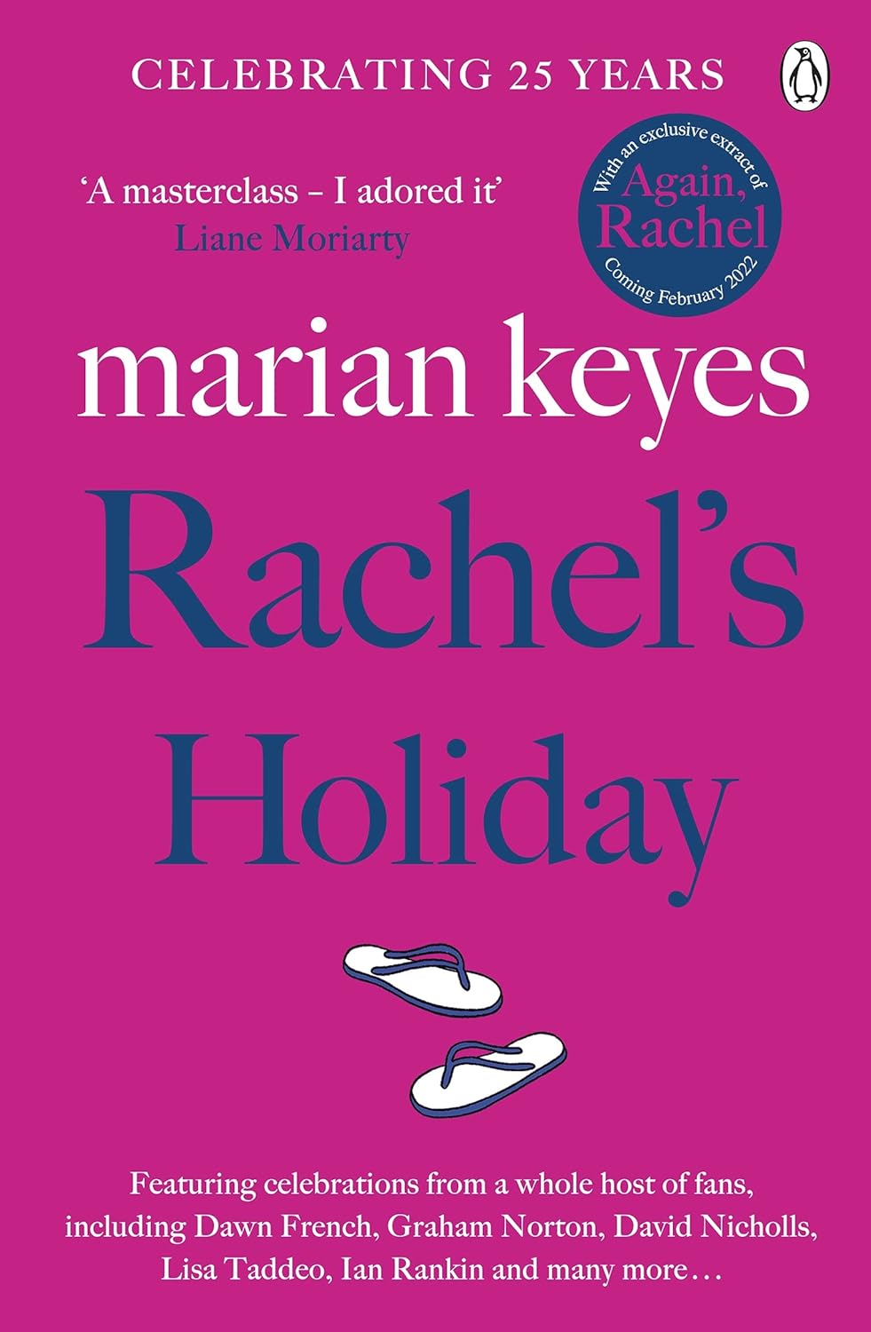 Book cover of 'Rachel's Holiday' by Marian Keyes with a pink background and white text.