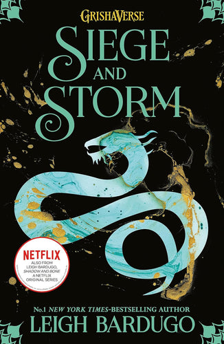 Book cover of 'Siege and Storm' from the Grishaverse series with a dragon illustration on a dark background.