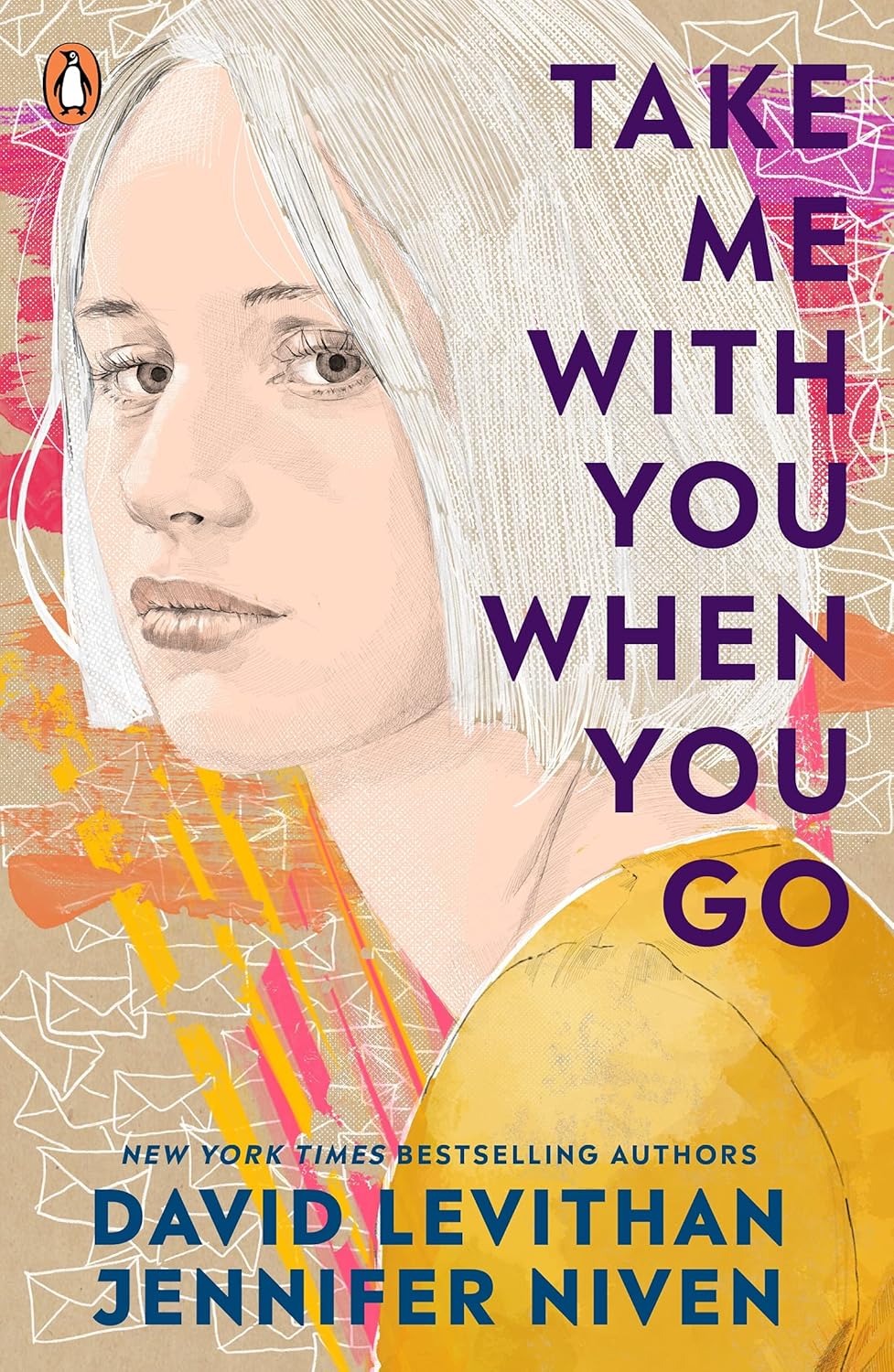 Book cover of 'Take Me with You When You Go' by David Levithan and Jennifer Niven featuring a stylized illustration of a person with abstract patterns.
