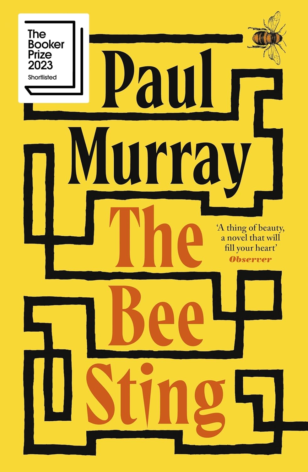 Book cover of 'The Bee Sting' by Paul Murray with a yellow background and black text.