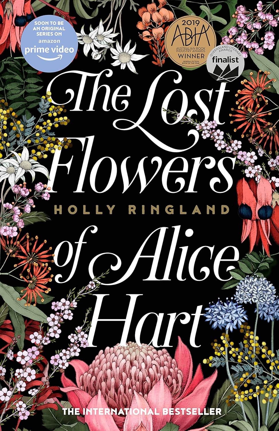 Book cover of 'The Last Flowers of Alice Hart' by Holly Ringland with floral design and awards.