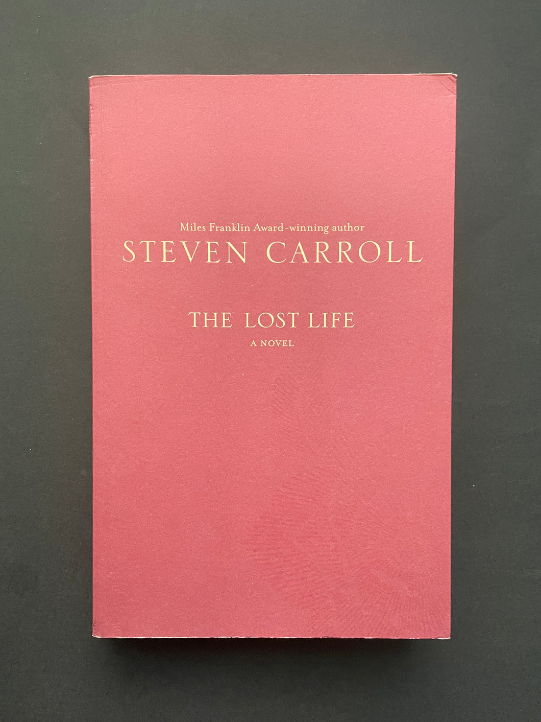 The Lost Life by Steven Carroll: photo of the front cover which shows long creases running down the length over of the cover, and minor creasing on the top-right corner.