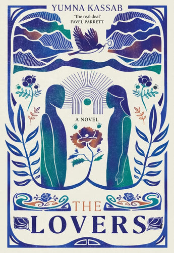 Book cover of 'The Lovers' by Yumna Kassab with stylized illustration of two figures and nature elements.