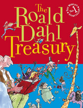 Load image into Gallery viewer, Book cover of &#39;The Roald Dahl Treasury&#39; by Roald Dahl with colorful illustrations and a red background.
