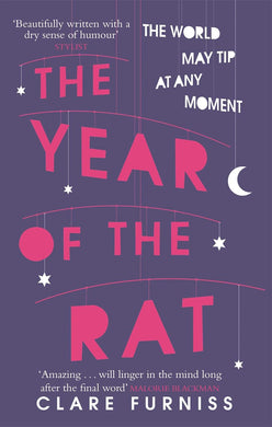Book cover of 'The Year of the Rat' by Clare Furniss with a purple background and pink text.