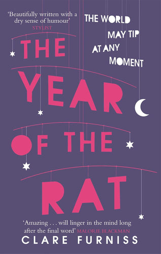 Book cover of 'The Year of the Rat' by Clare Furniss with a purple background and pink text.
