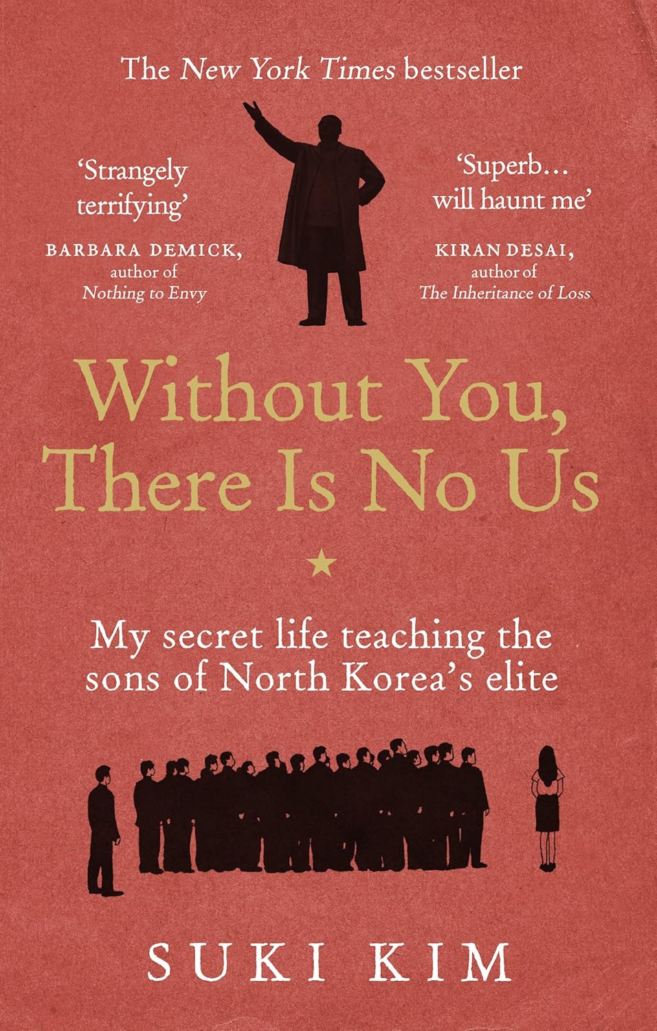 Book cover of 'Without You, There Is No Us' by Suki Kim with silhouettes and text on a red background.