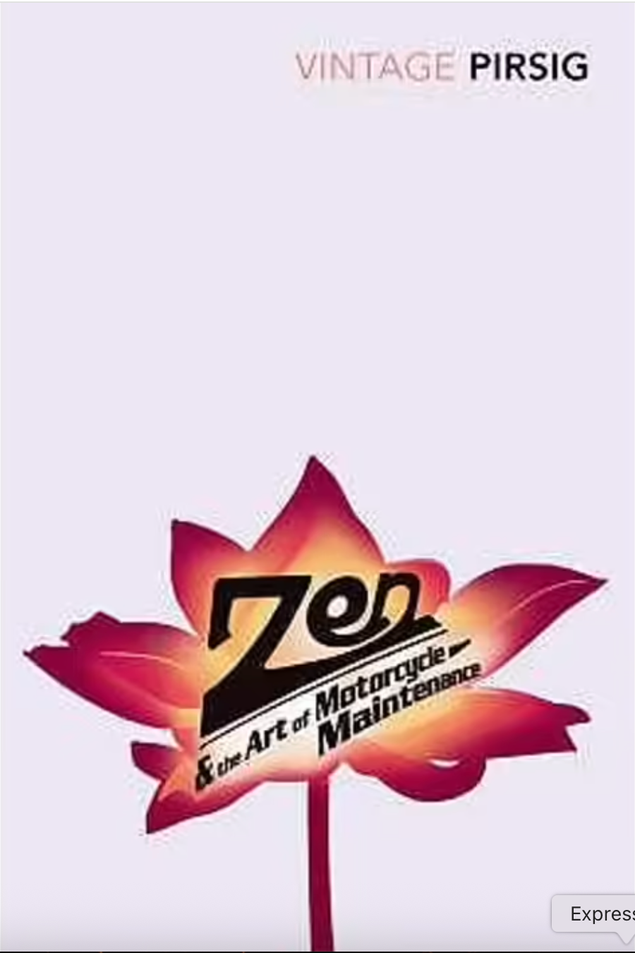Book cover of 'Zen and the Art of Motorcycle Maintenance' by Robert Pirsig with a stylized flower design on a light purple background.