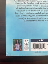 Load image into Gallery viewer, Apex Hides the Truth by Colson Whitehead book: photo of a piece of laminating that&#39;s peeled off from the bottom-left corner of the back cover.
