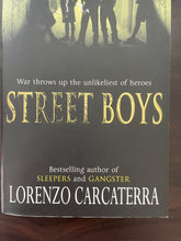 Load image into Gallery viewer, Street Boys by Lorenzo Carcaterra book: photo of very minor scuff marks along the bottom edge of the front cover.
