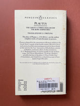 Load image into Gallery viewer, The Rope and Other Plays by Plautus: photo of the back cover which shows obvious discolouring running down the right-hand side, parallel to the spine.
