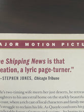 Load image into Gallery viewer, The Shipping News by Annie Proulx book: photo of a small, thin crease running through the word Motion at the top of the back cover.
