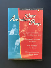 Load image into Gallery viewer, Three Australian Plays by Alan Seymour: photo of the front cover which shows minor creasing, scuff marks and scratches.

